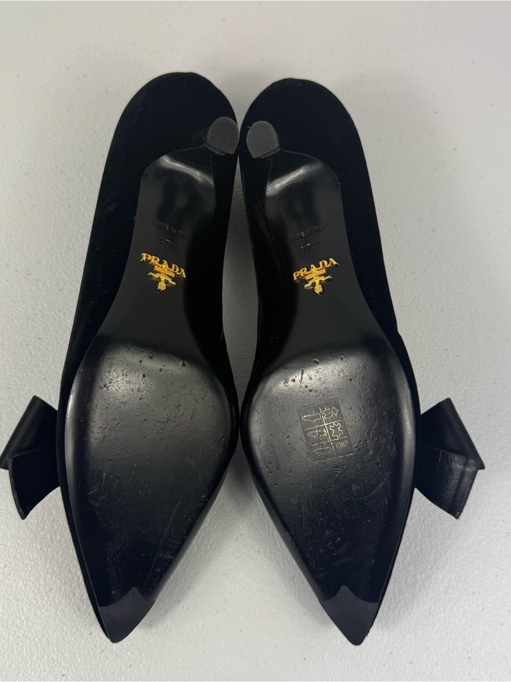 PRADA Black Bow Pointed-Toe Kitten Heel Pumps - Picture 3 of 5